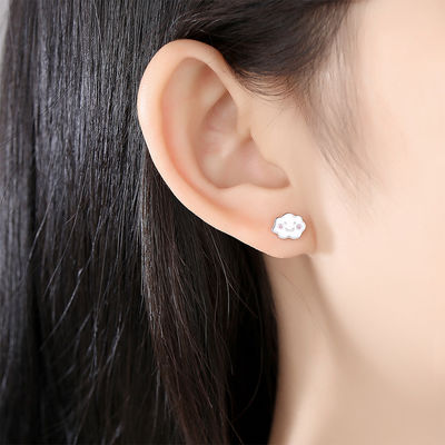 Rodio 925 plata nubes de esmalte orejas para bebés niños niña pequeña