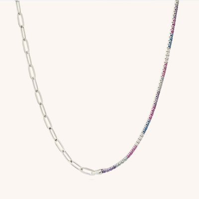 Collar de arco iris CZ Collar de tenis Brazalete y collar de cadena