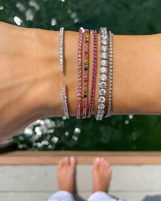 Brazalete de tenis de 925 Sterling Silver clásico de 2 mm Rosa Rosa Pave cúbico de zircón para niña
