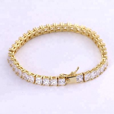 Unisex hecha a mano 18K de oro Hip Hop Hielo Cuadrado Corte Diamante CZ 925 Plata Esterlina