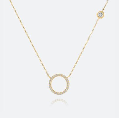 Pendiente de círculo de plata S925 dorado Collar CZ para mujeres 925 plata esterlina