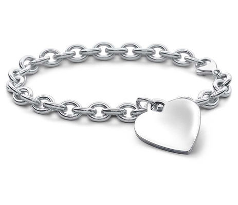Encanto de corazón de plata de 925 esterlinas para hombres Brazalete grande para aspecto sofisticado 15x15mm