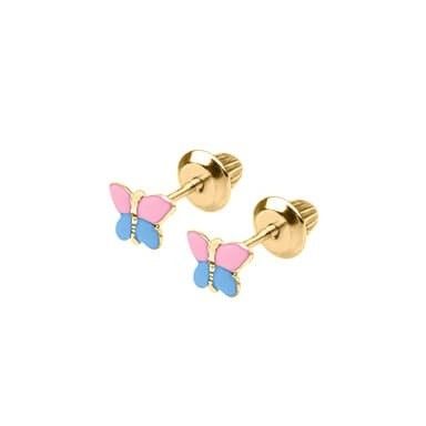 18K Oro Amarillo Rosado Esmaltado Azul Las Auriculares de Mariposa Con Revestimiento E