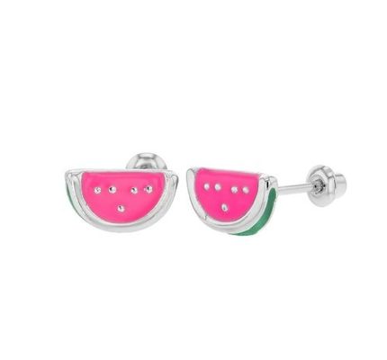 Rosado plateado y verde esmalte sandía niños tornillo atrás pendiente para regalos ocasión