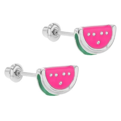 Rosado plateado y verde esmalte sandía niños tornillo atrás pendiente para regalos ocasión