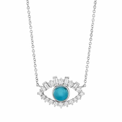 18K Oro Revestido Baguette Cúbico Zircon 925 Plata Esterlina Collar del Mal de Ojo Mujeres