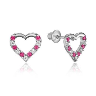 Micro Insert Heart Rosado de tornillo de orejas para niños en plata esterlina 925