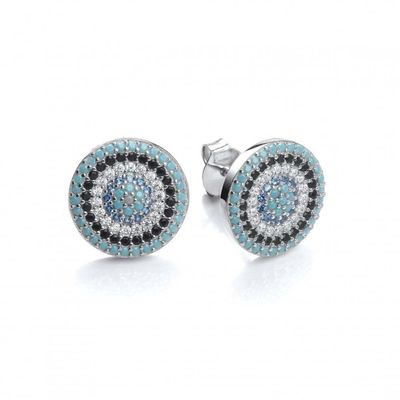 Círculo de zircón 18K Revestido de oro hecho a mano Micron Pave CZ Ojo Turkiye Diseño Stud Ahorro 925 de plata esterlina