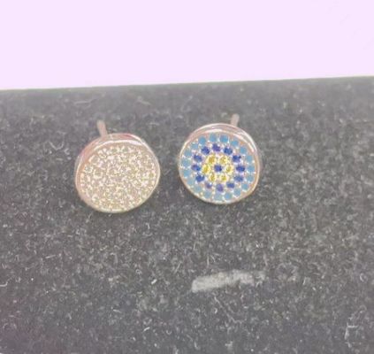 Círculo de zircón 18K Revestido de oro hecho a mano Micron Pave CZ Ojo Turkiye Diseño Stud Ahorro 925 de plata esterlina