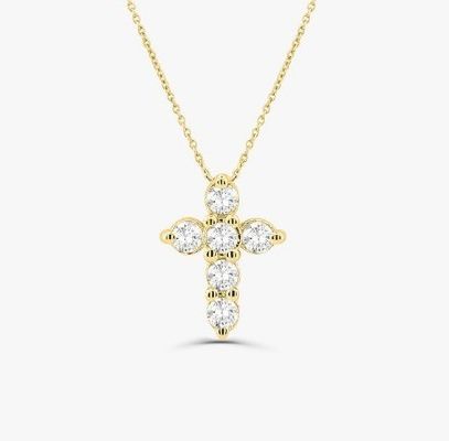 Collar de cruz de diamante de piedra druza, de corte brillante, de talla redonda, colgante de cruz de plata 925