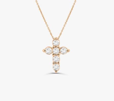 Collar de cruz de diamante de piedra druza, de corte brillante, de talla redonda, colgante de cruz de plata 925