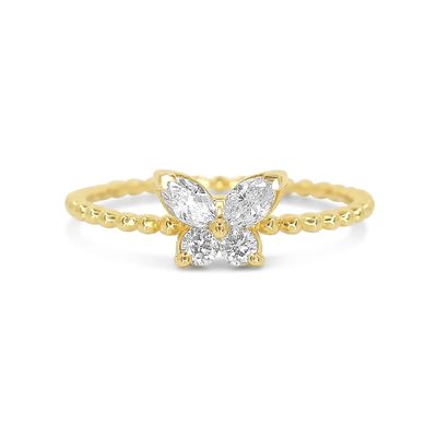 Anillo femenino de plata esterlina 925 con bola dorada de 18K hecha a mano y mariposa marquesa