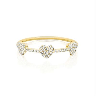 18K Oro Revestido 925 Plata Esterlina Tres Micro Pave anillo de corazón para mujeres y elegante