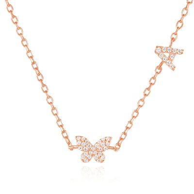 Collar Mini 18K Oro Blanco Micron Pave CZ Mariposa 925 colgante de plata esterlina