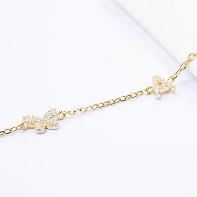 Collar Mini 18K Oro Blanco Micron Pave CZ Mariposa 925 colgante de plata esterlina