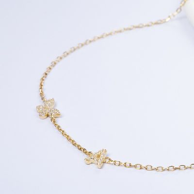 Collar Mini 18K Oro Blanco Micron Pave CZ Mariposa 925 colgante de plata esterlina