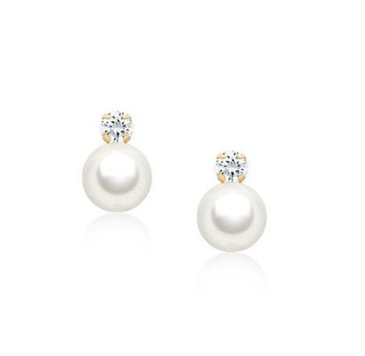 Niños Joyería Perla Caída de los aretes con tornillo atrás y Blanco CZ en 925 Sterling Silver