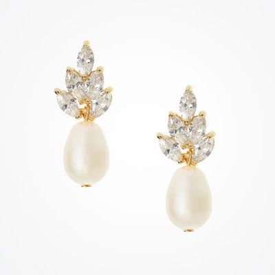 18K dorados de hojas de auriculares de novia blancos perlas de hojas de auriculares de boda