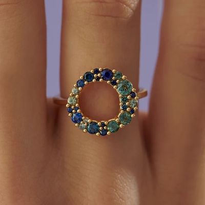 Oro 18K de burbuja multicolor zafiro circo cúbico 925 de plata esterlina anillo femenino