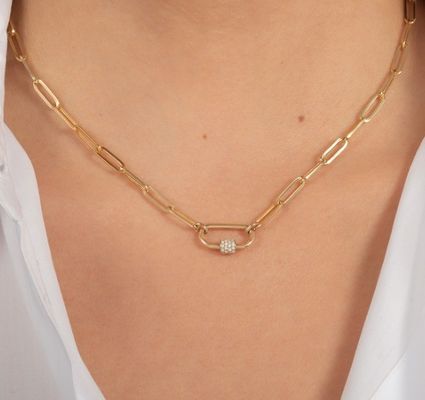 18K dorado gran clip de papel 925 plata esterlina Oval cadena collar con OEM
