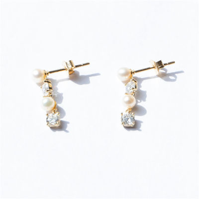 CZ blanco Perla Cadena de gota de los aretes para las mujeres sofisticadas 925 plata esterlina