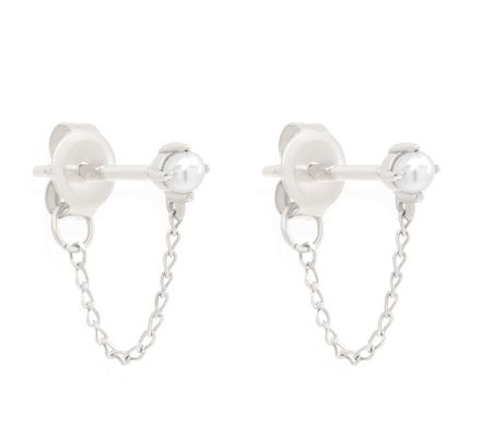 925 de plata esterlina Cadena de gota de orejas de perla de agua dulce de color blanco orejas de perla de agua dulce