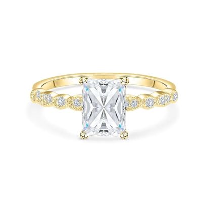 Anillo de compromiso de piedra cortada de oro de 18K estilo vintage para mujeres