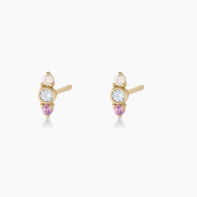 Opal blanco y zafiro rosa CZ puntas de orejas Tres puntas de piedra cúbica de zirconia