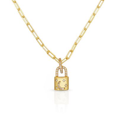 Collar de medallón de oro de 18 caratos, con una cadena de enlace blanca, para el compromiso.