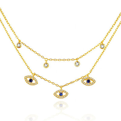 Doble capa de ojo malo conjunto de bisel de diamantes collar de mujeres conjunto de bisel colgantes