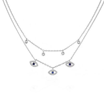 Doble capa de ojo malo conjunto de bisel de diamantes collar de mujeres conjunto de bisel colgantes