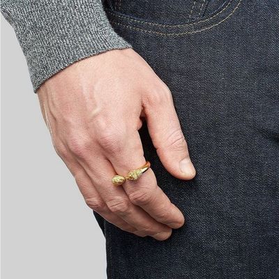 Anillo de cabeza de león ajustable masculino 18K Oro tamaño 5 - tamaño 10 Anillo de león de latón