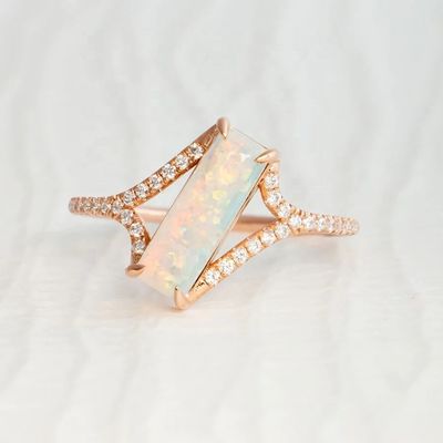 Baguette Corte Opal Anillo de pista de nieve Tamaño 4-tamaño 10 925 Anillo de plata esterlina