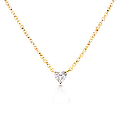 Corazón Cubico Zircón 18K Collar Dorado para Mujeres