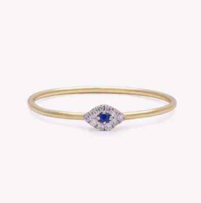Anillo Mini Pave de estilo clásico con ojo de diamante y zafiro azul en plata esterlina 925