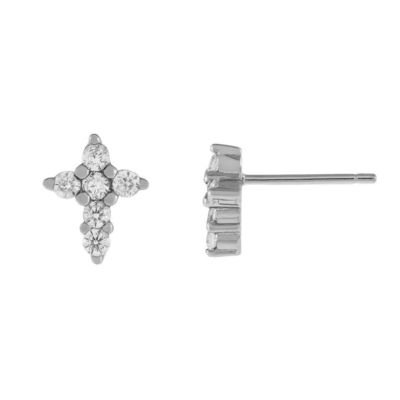 18K Dorado Revestido con Micron Pave Cruz de Oídos en 925 de Plata Esterlina para Niñas