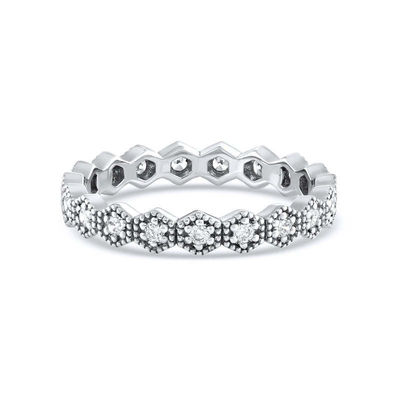 Tendencia de la eternidad de forma geométrica cúbica de zirconia anillo apilable para mujeres