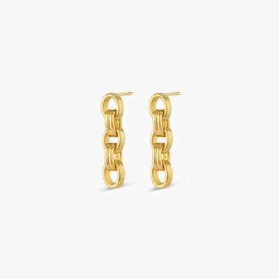 Orecillos de cadena Dangle de oro de 18K de gota con rodio Orecillos de cadena gruesa con rodio