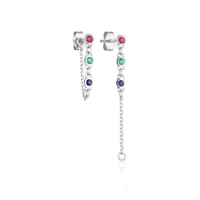 Caída Bezel Blanco Diamante 925 de Plata Esterlina Cadena de Orecillos Moda