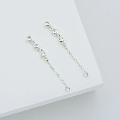 Caída Bezel Blanco Diamante 925 de Plata Esterlina Cadena de Orecillos Moda