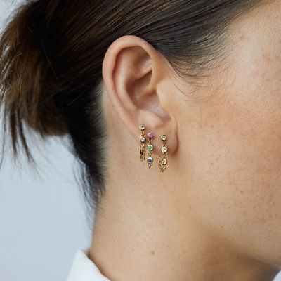 Caída Bezel Blanco Diamante 925 de Plata Esterlina Cadena de Orecillos Moda