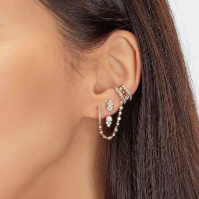 Cluster de zircón cúbico blanco Diamante de chaqueta de rodillo Aretes 925 18K Dorados