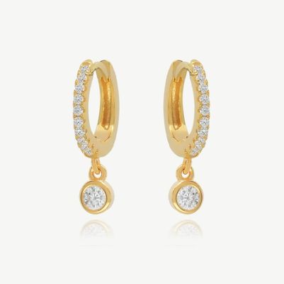 18K Dorado S925 Plata Mini Huggies Single Bezel Cintas de piedra Aretes para mujeres