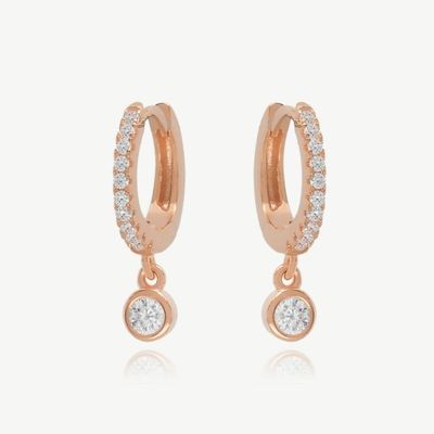18K Dorado S925 Plata Mini Huggies Single Bezel Cintas de piedra Aretes para mujeres