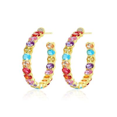 Colorido brasileño de oro 18K aros pendientes Oval Corte de latón aros pendientes