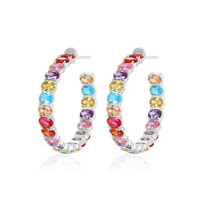 Colorido brasileño de oro 18K aros pendientes Oval Corte de latón aros pendientes