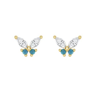 18K Oro Marqués Cortado Turquesa CZ 925 Plata Esterlina Orfebreros de mariposa para mujeres
