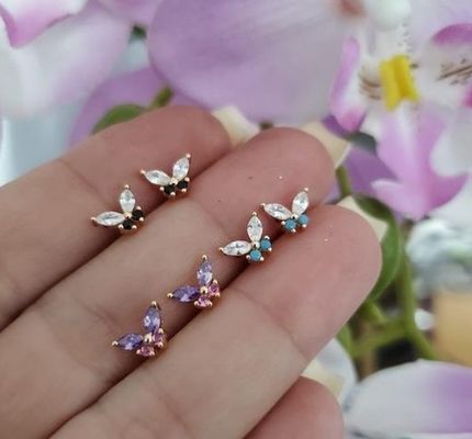 18K Oro Marqués Cortado Turquesa CZ 925 Plata Esterlina Orfebreros de mariposa para mujeres