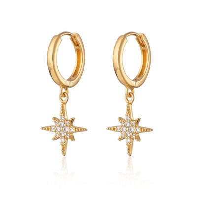 Lujo Starburst Auriculares de gancho dorados 925 Auriculares de gancho dorados pequeños