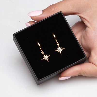 Lujo Starburst Auriculares de gancho dorados 925 Auriculares de gancho dorados pequeños